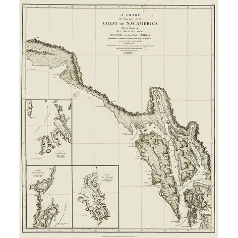 Alaska Southern Portion - Vancouver 1798 Black Modern Wood Framed Art Print by Vancouver