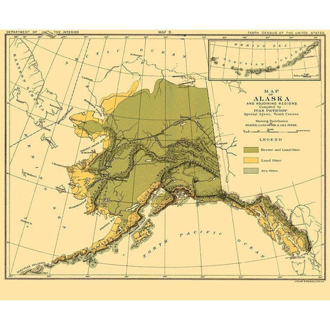 Alaska Ecological Map - Bien 1882 Gold Ornate Wood Framed Art Print with Double Matting by Bien