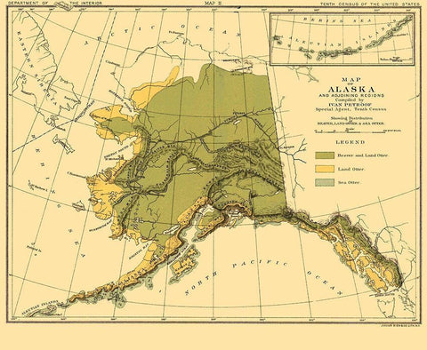 Alaska Ecological Map - Bien 1882 Black Ornate Wood Framed Art Print with Double Matting by Bien