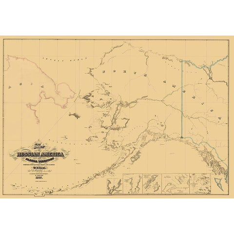 Alaska, Asia - Lewis 1867 Black Modern Wood Framed Art Print with Double Matting by Lewis