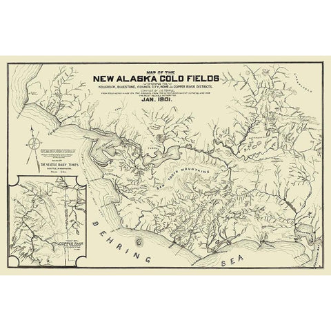 New Alaska Gold Fields - Temple 1901 Black Modern Wood Framed Art Print with Double Matting by Temple