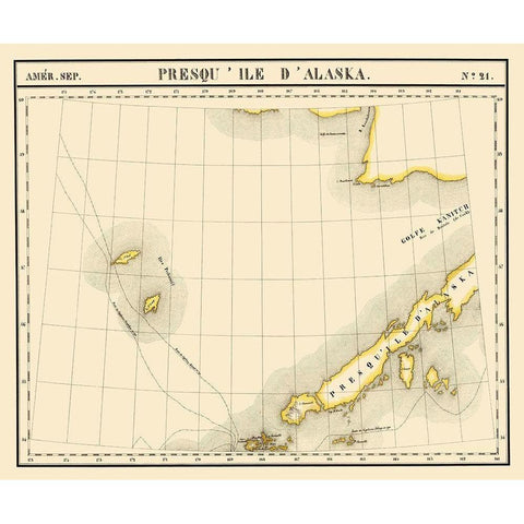 Alaska Peninsula - Vandermaelen 1827 White Modern Wood Framed Art Print by Vandermaelen