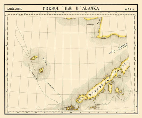 Alaska Peninsula - Vandermaelen 1827 White Modern Wood Framed Art Print with Double Matting by Vandermaelen