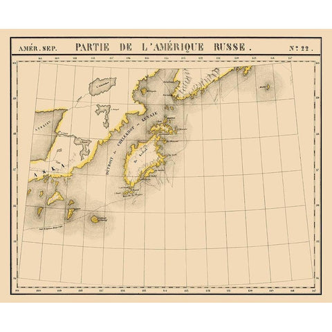 Alaska Southwest - Vandermaelen 1827 Gold Ornate Wood Framed Art Print with Double Matting by Vandermaelen