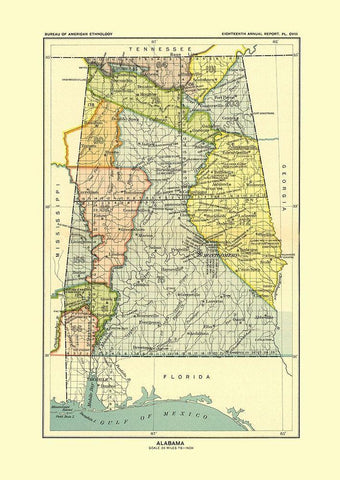 Alabama - Hoen 1896 White Modern Wood Framed Art Print with Double Matting by Hoen