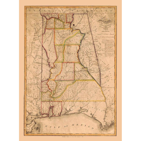 Alabama - Melish 1819  Gold Ornate Wood Framed Art Print with Double Matting by Melish