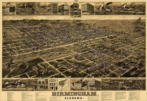 Birmingham Alabama - Beck 1885 Black Ornate Wood Framed Art Print with Double Matting by Beck