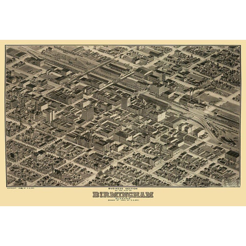 Birmingham Alabama - Dry 1903 Gold Ornate Wood Framed Art Print with Double Matting by Dry