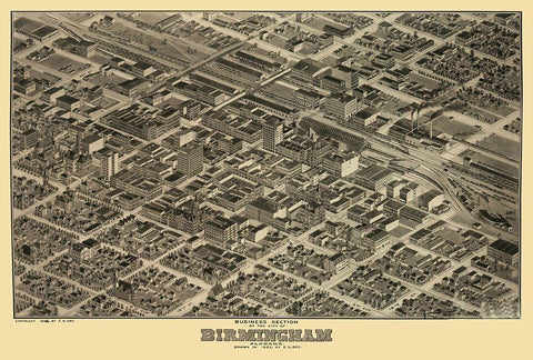 Birmingham Alabama - Dry 1903 Black Ornate Wood Framed Art Print with Double Matting by Dry