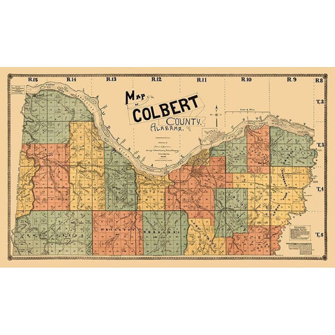 Colbert County Alabama - Bacon 1896  Gold Ornate Wood Framed Art Print with Double Matting by Bacon