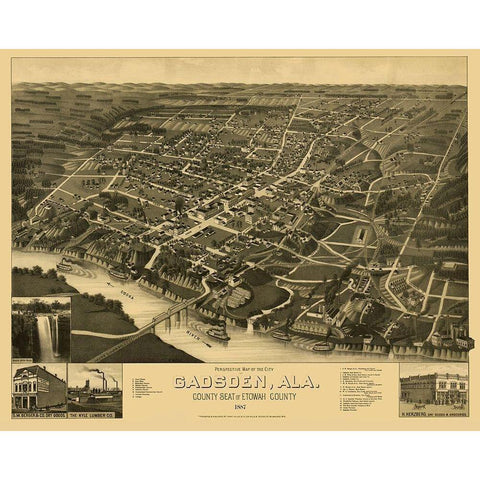 Gadsden Alabama - Beck 1887 Black Modern Wood Framed Art Print by Beck