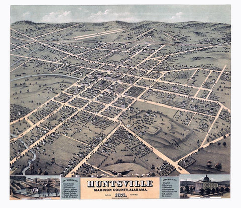 Huntsville Alabama - Ehrgott 1871 Black Ornate Wood Framed Art Print with Double Matting by Ehrgott
