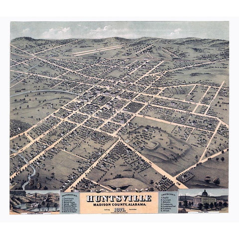 Huntsville Alabama - Ehrgott 1871 White Modern Wood Framed Art Print by Ehrgott