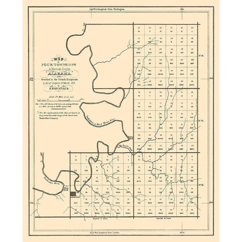 Marengo Alabama Townships - Paguenaud 1817 Black Modern Wood Framed Art Print by Paguenaud