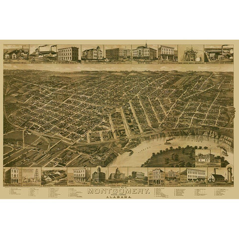 Montgomery Alabama - Wellge 1887 Black Modern Wood Framed Art Print by Wellge