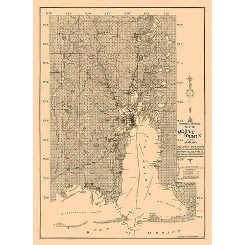 Mobile County Alabama - Fonde 1895  Gold Ornate Wood Framed Art Print with Double Matting by Fonde