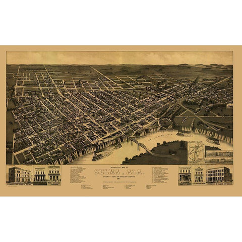 Selma Alabama - Wellge 1887 Black Modern Wood Framed Art Print by Wellge