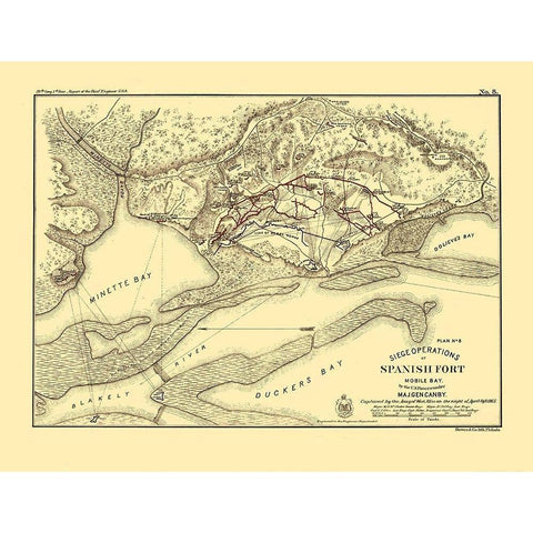 Spanish Fort Mobile Bay Alabama - Palfrey 1866  White Modern Wood Framed Art Print by Palfrey