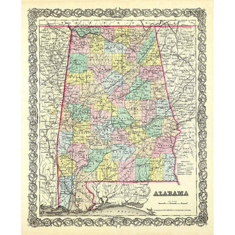 Alabama - Colton 1856 White Modern Wood Framed Art Print by Colton