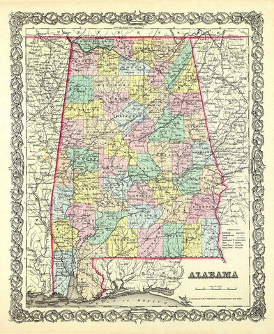 Alabama - Colton 1856 White Modern Wood Framed Art Print with Double Matting by Colton