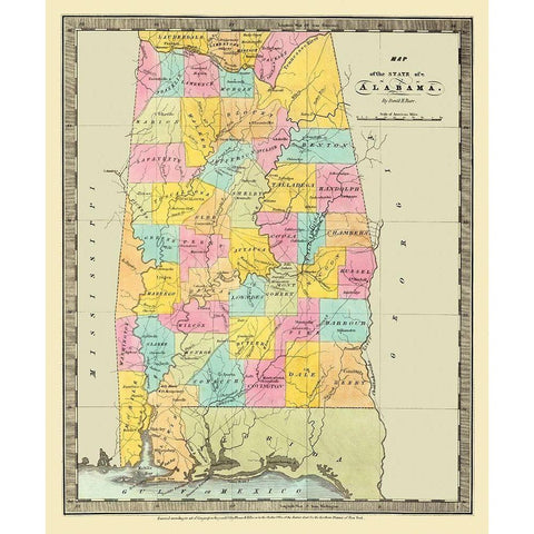 Alabama - Burr 1835 Gold Ornate Wood Framed Art Print with Double Matting by Burr