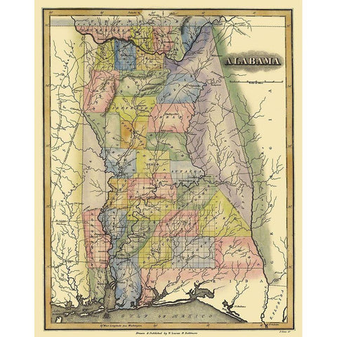 Alabama - Lucas 1823 Gold Ornate Wood Framed Art Print with Double Matting by Lucas