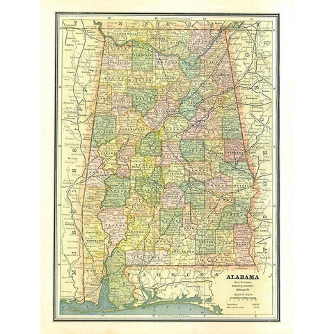 Alabama - Cram 1886 White Modern Wood Framed Art Print by Cram