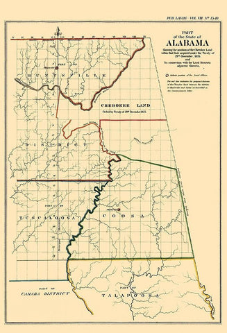 Alabama, Position of Cherokee Land - Glo 1835 Black Ornate Wood Framed Art Print with Double Matting by Glo