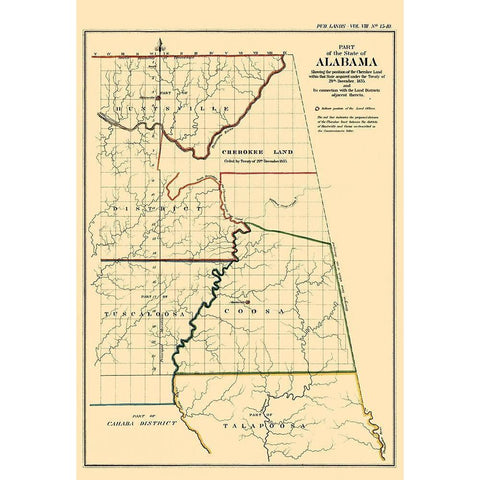 Alabama, Position of Cherokee Land - Glo 1835 Black Modern Wood Framed Art Print by Glo
