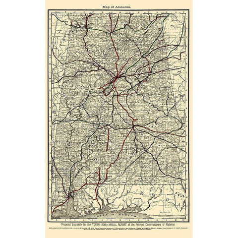 Alabama Railroads - Rand McNally 1888 White Modern Wood Framed Art Print by Rand McNally