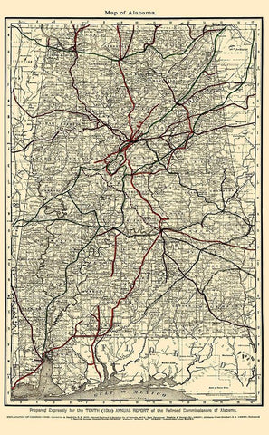 Alabama Railroads - Rand McNally 1888 White Modern Wood Framed Art Print with Double Matting by Rand McNally