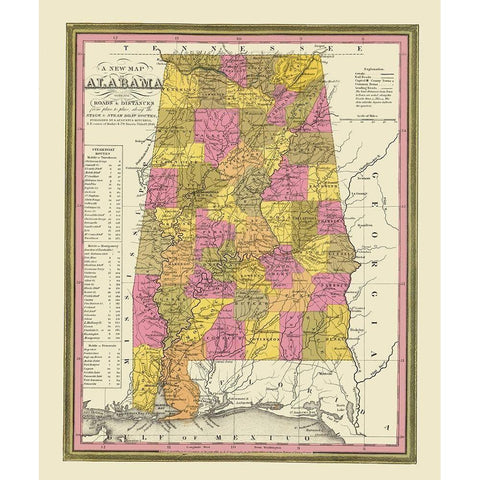 Alabama - Mitchell 1846 Gold Ornate Wood Framed Art Print with Double Matting by Mitchell