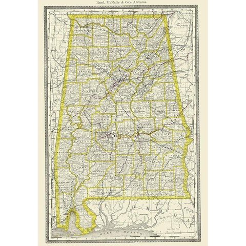 Alabama - Rand McNally 1890 Black Modern Wood Framed Art Print by Rand McNally