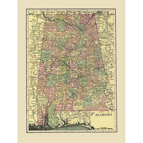 Alabama - Cram 1909 White Modern Wood Framed Art Print by Cram