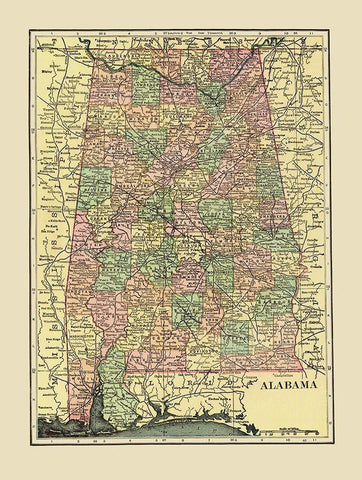 Alabama - Cram 1909 White Modern Wood Framed Art Print with Double Matting by Cram