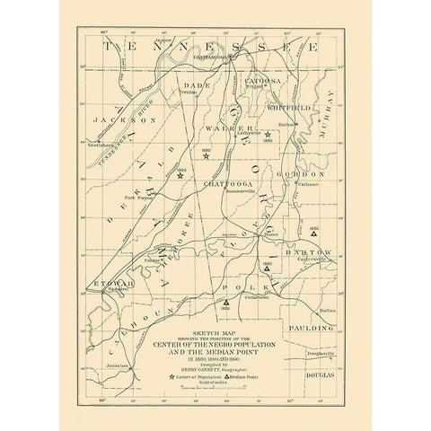 Alabama, Tennessee, Georgia Negro Population 1903 Black Modern Wood Framed Art Print by US Census