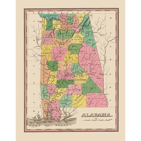 Alabama - Finley 1824 White Modern Wood Framed Art Print by Finley