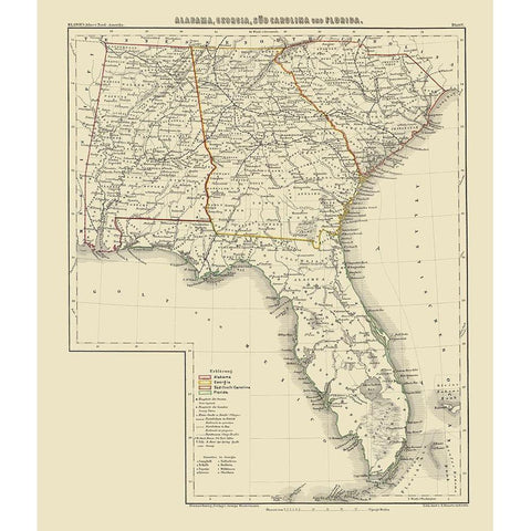 Alabama, Georgia, South Carolina, Florida 1854 Black Modern Wood Framed Art Print by Kraatz