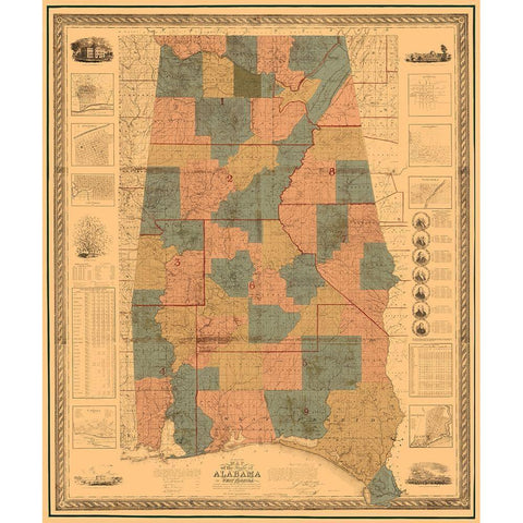 Alabama, West Florida - Tourette 1838 Black Modern Wood Framed Art Print with Double Matting by Tourette