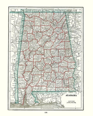 Alabama - Rathbun 1893 Black Ornate Wood Framed Art Print with Double Matting by Rathbun