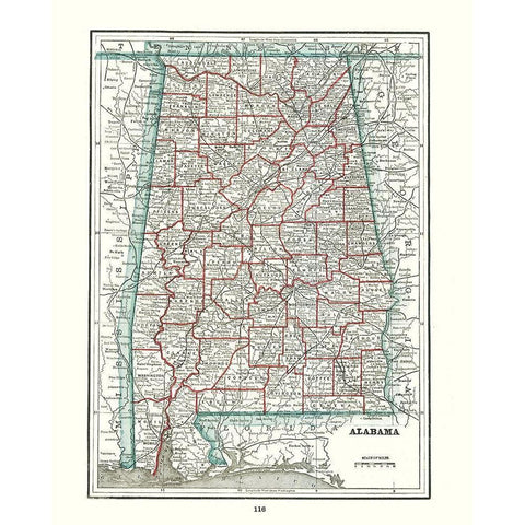 Alabama - Rathbun 1893 Gold Ornate Wood Framed Art Print with Double Matting by Rathbun