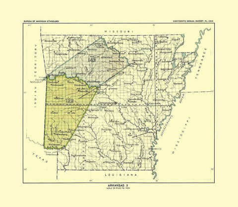 Arkansas - Hoen 1896 White Modern Wood Framed Art Print with Double Matting by Hoen