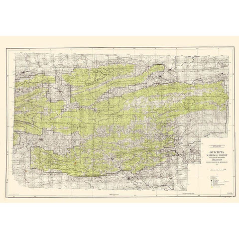 Ouachita National Forest Arkansas - USGS 1945 Black Modern Wood Framed Art Print with Double Matting by USGS