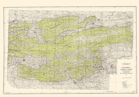 Ouachita National Forest Arkansas - USGS 1945 Black Ornate Wood Framed Art Print with Double Matting by USGS