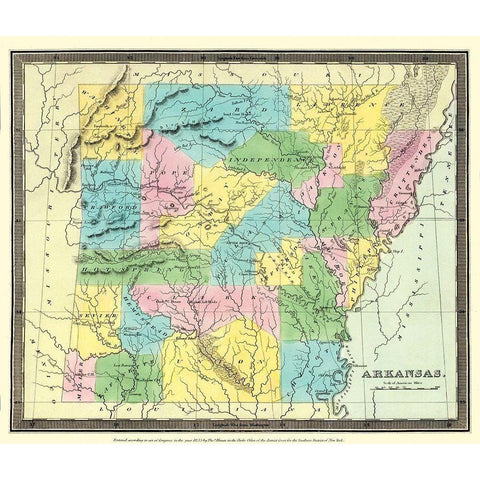 Arkansas Territory - Burr 1835 Black Modern Wood Framed Art Print with Double Matting by Burr