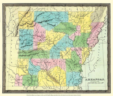 Arkansas Territory - Burr 1835 White Modern Wood Framed Art Print with Double Matting by Burr
