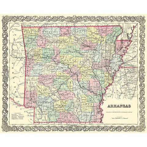 Arkansas - Colton 1855 White Modern Wood Framed Art Print by Colton