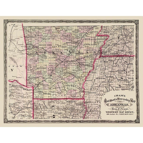 Arkansas - Cram 1875 White Modern Wood Framed Art Print by Cram