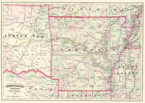 Arkansas, Indian Territory - Asher  1874 White Modern Wood Framed Art Print with Double Matting by Asher