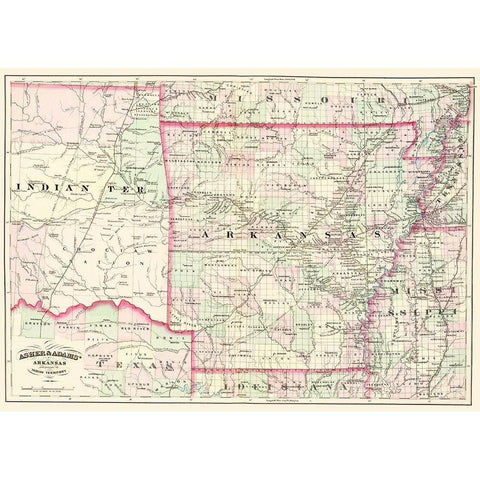 Arkansas, Indian Territory - Asher  1874 Black Modern Wood Framed Art Print with Double Matting by Asher